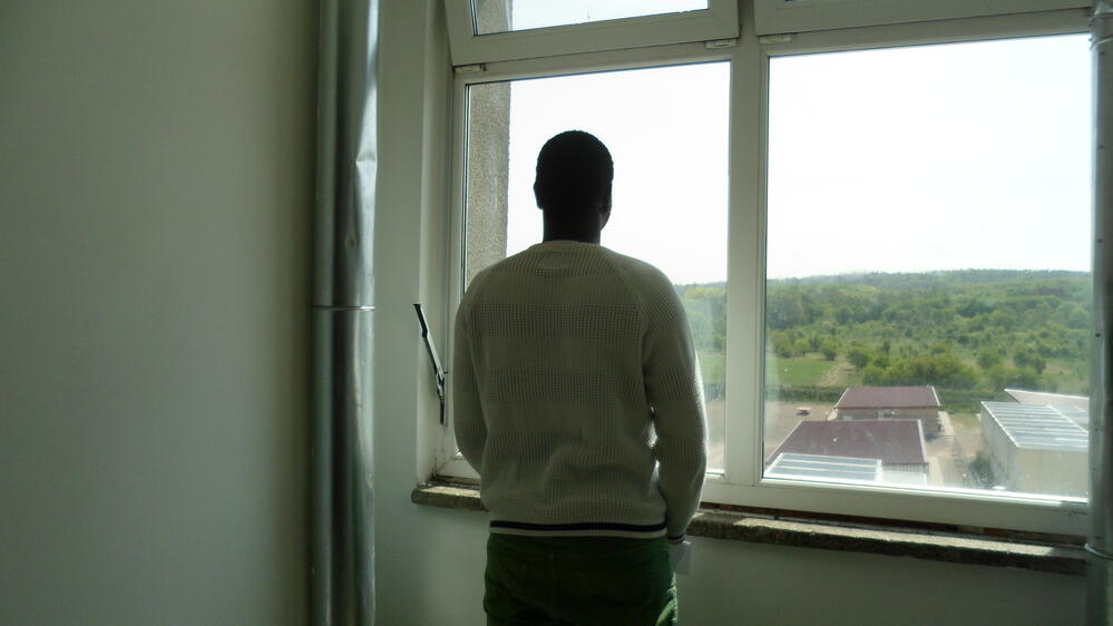 Gambian refugee Abdoulaye* at the reception facility for asylum seekers in Halberstadt in eastern Germany