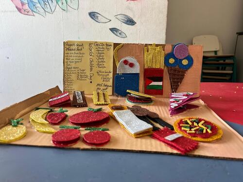 Artwork showing different food made by children in Gaza