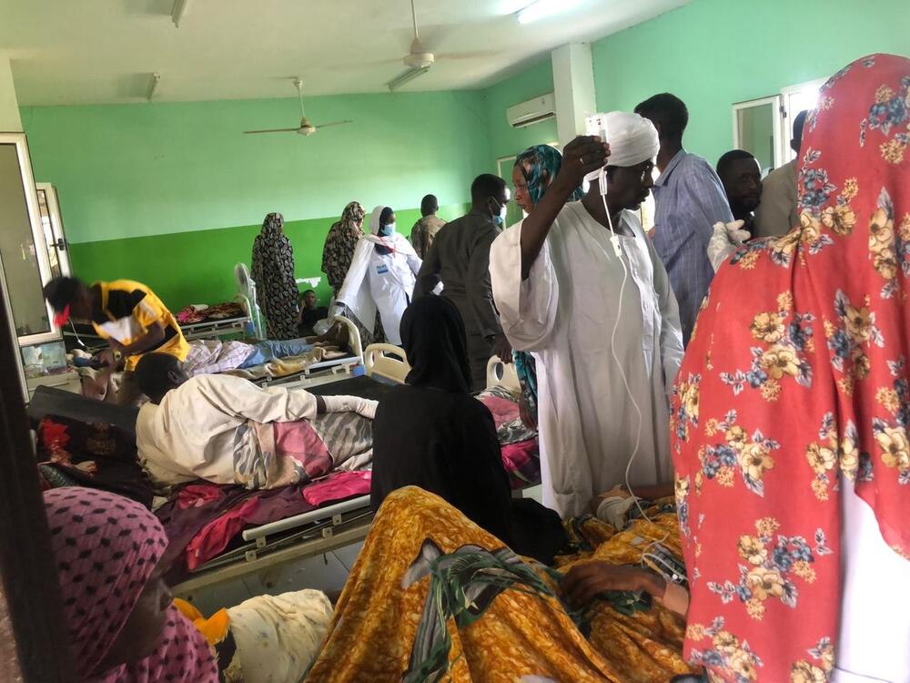 A crowded ward at South Hospital, El Fasher, where MSF teams are treating multiple war-wounded patients