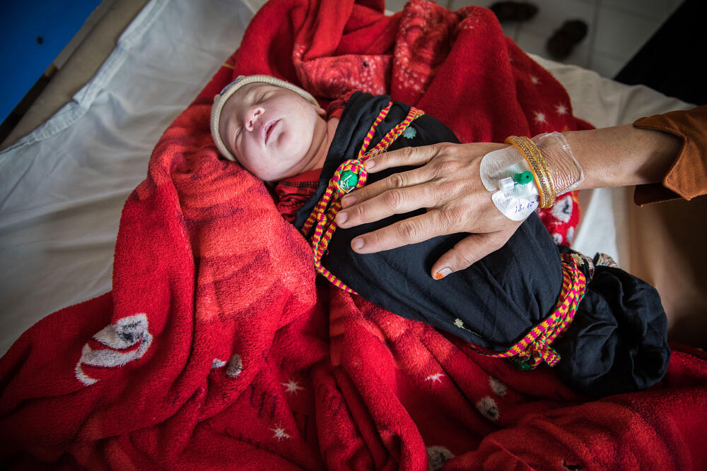 A newborn in the post-partum ward at Khost maternity hospital.