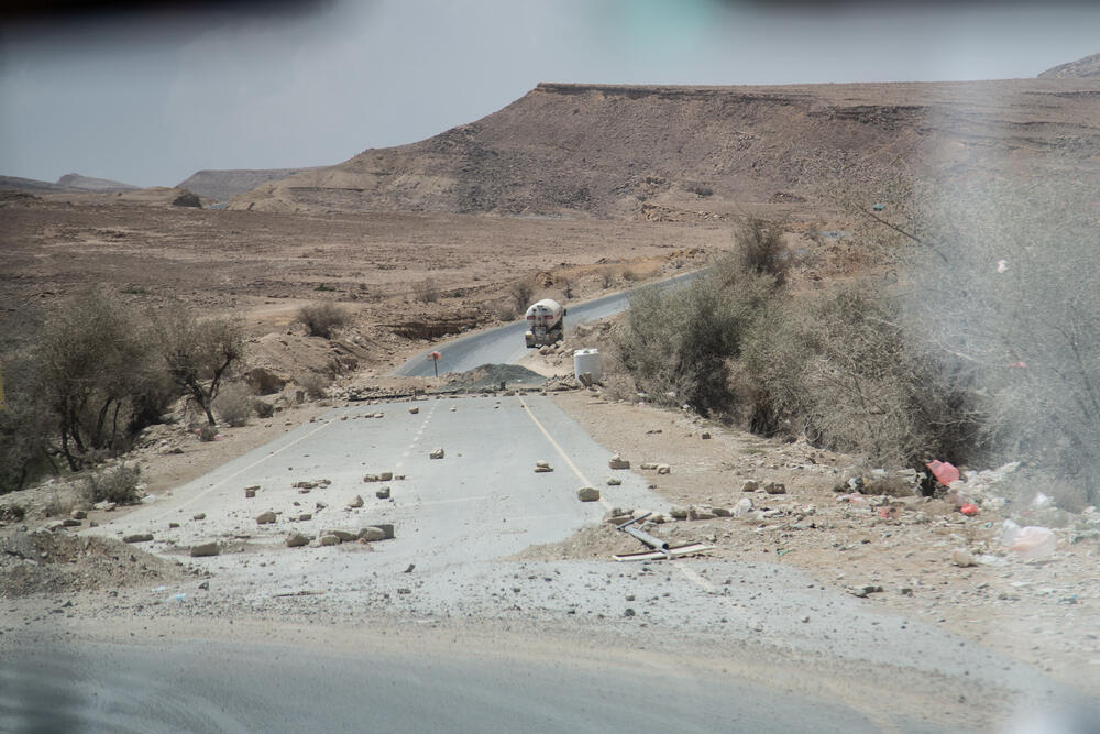 A road between Khamer and Saada, hit by an airstrike from the Saudi and Emirati-led coalition