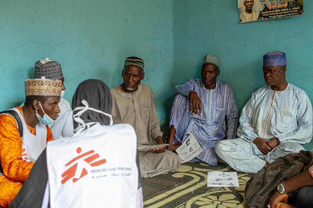 An MSF team meeting with local community leaders in the village of Toro to establish their cooperation and consent