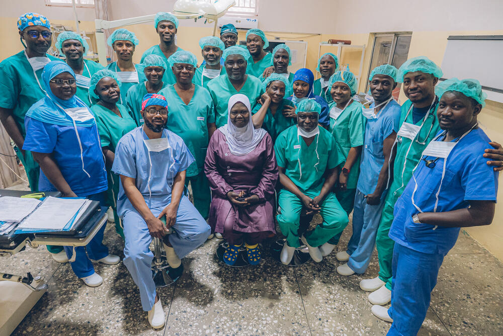 An all-Nigerian surgical team pose for a photo at the Sokoto Noma Hospital in May 2023