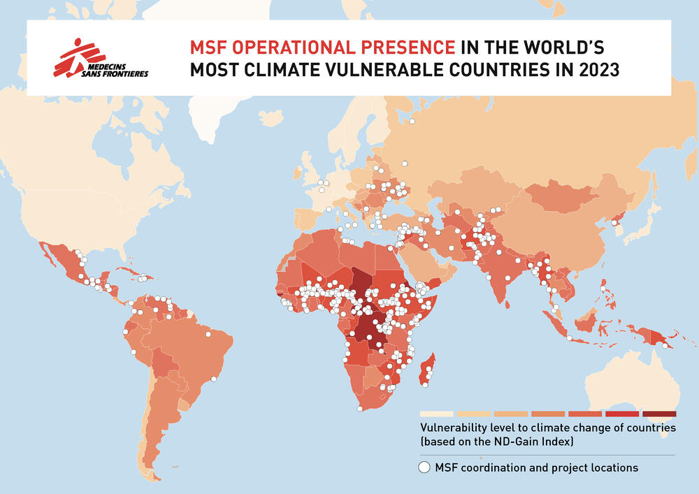 A map of MSF operations in climate-vulnerable crisis zones