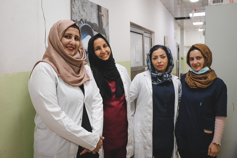 Rahma, Nadwa, Zaman and Marwa are all midwives at MSF's Al-Amal maternity unit in Mosul
