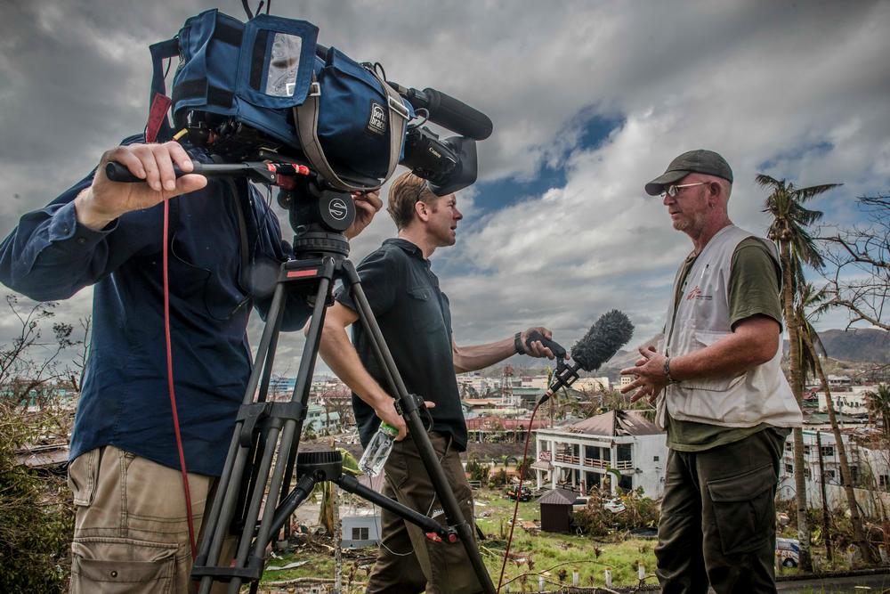 An MSF staff member being interviewed by CNN.