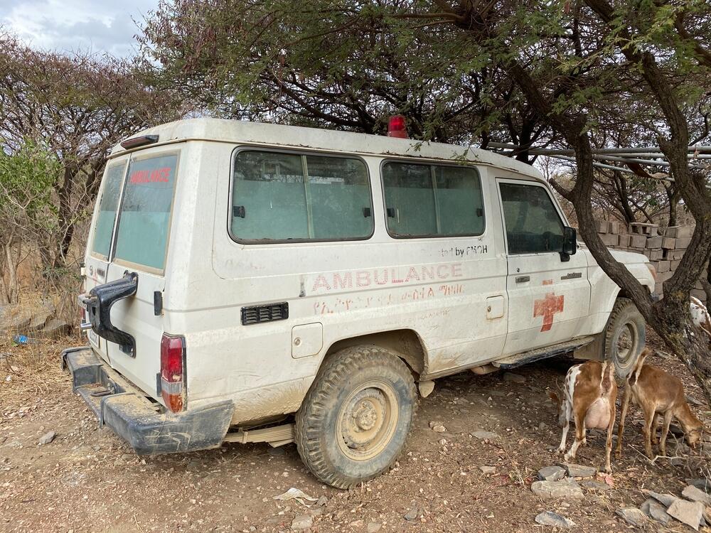 An ambulance hidden by the community in the town of Abyi Addi to avoid being taken by armed groups