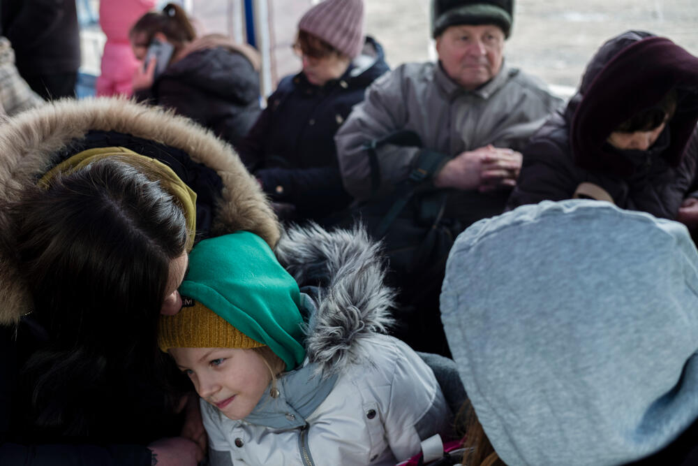 Ukrainian refugees resting in a warm tent at the Palanca border point, Moldova, 10 March 2022. 