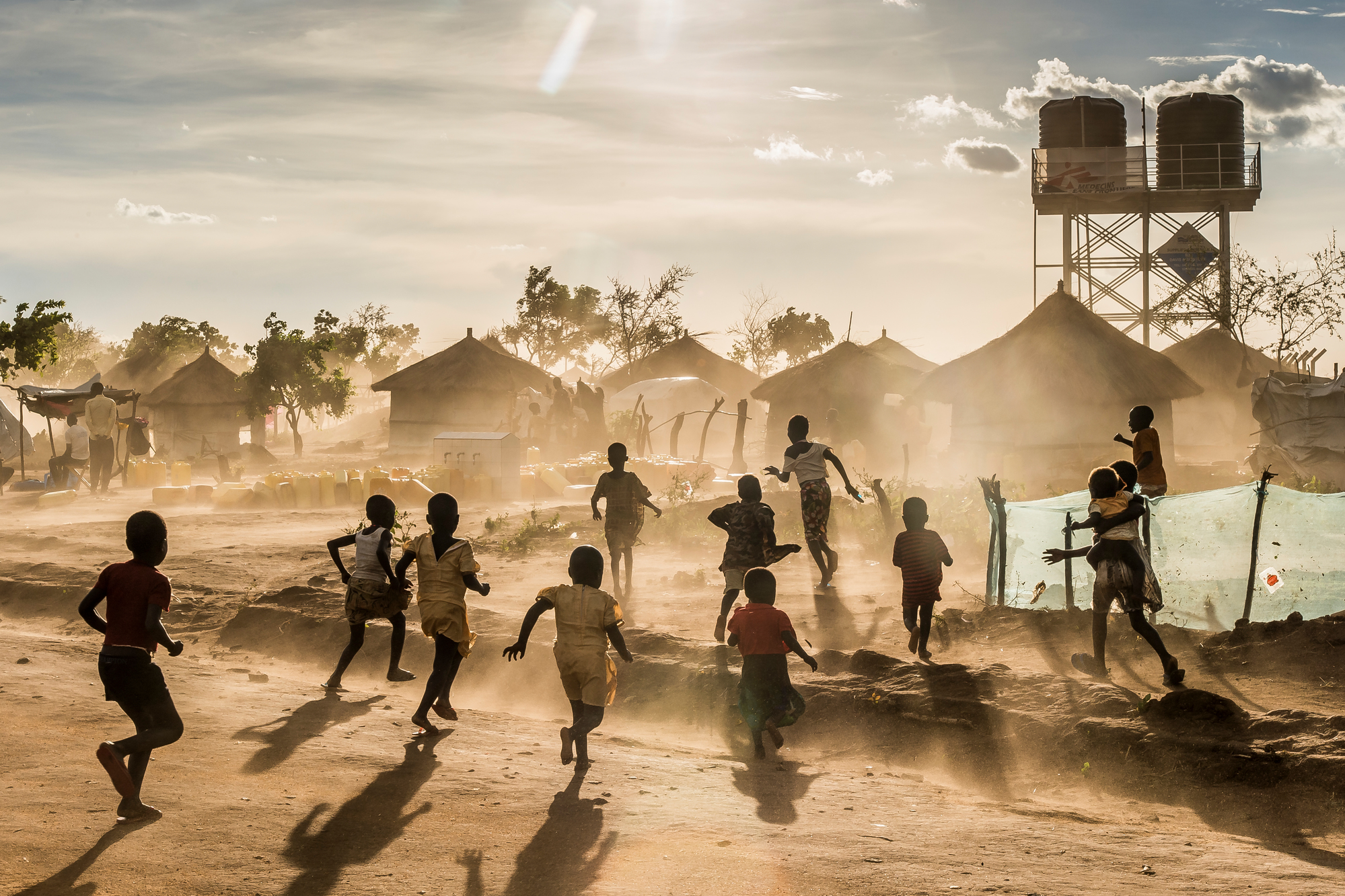 South Sudanese children playing at Bidibidi refugee camp in Uganda, in front of MSF facilities, May 2017