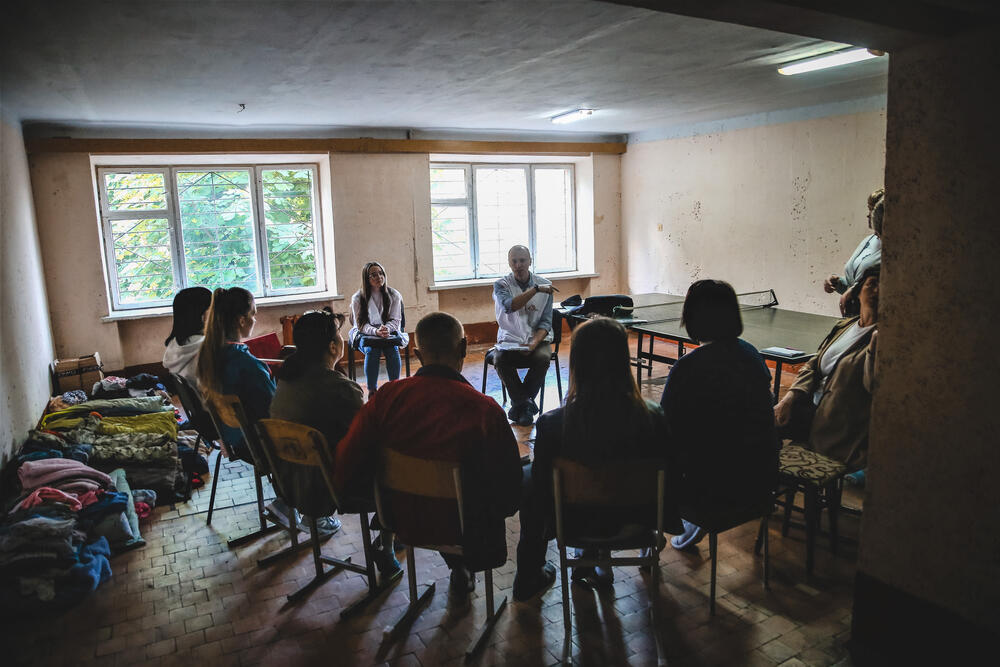 In Ivano-Frankivsk, a group of displaced people from eastern Ukraine take part in a mental health education session run by MSF