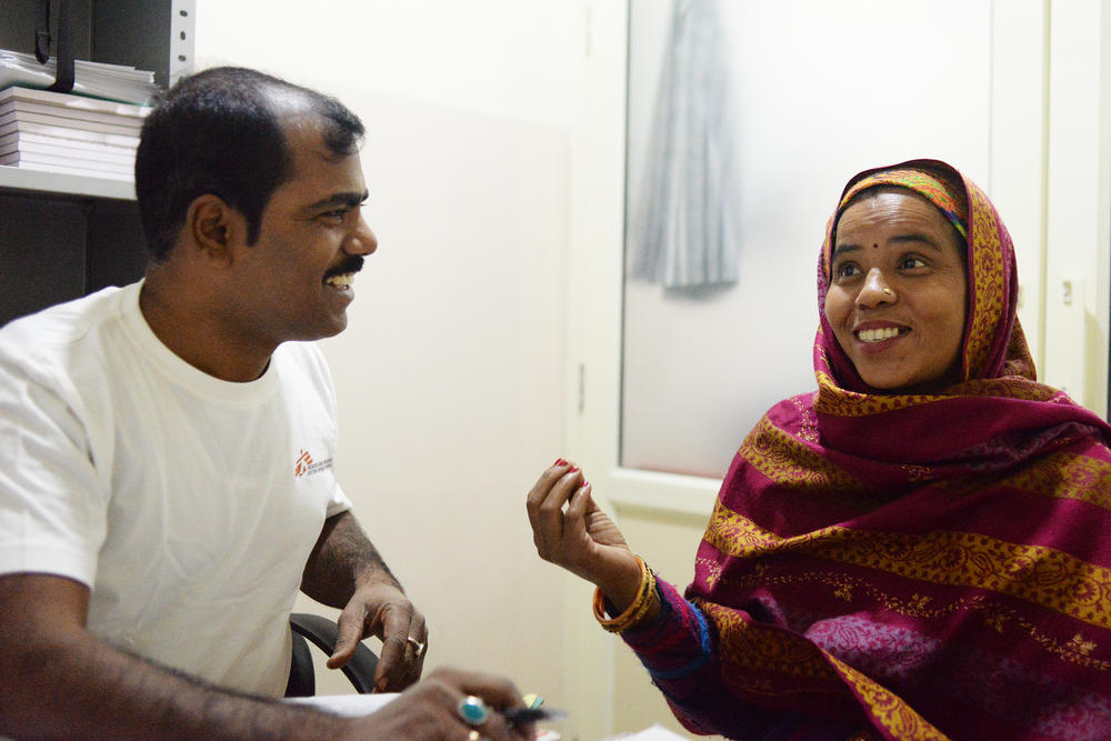 Geeta, a hepatitis C patient at the MSF project in Meerut, India, reacts as she’s informed that she is now cured of the disease.