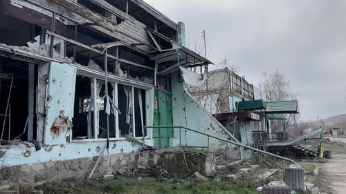 Building destroyed by shelling in Donetsk region.