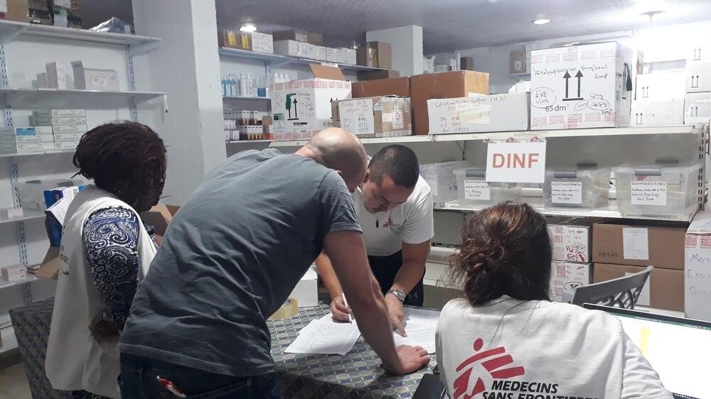 MSF staff prepare medical supplies to be donated to the Ministry of Health in Gaza, 8 October 2023.