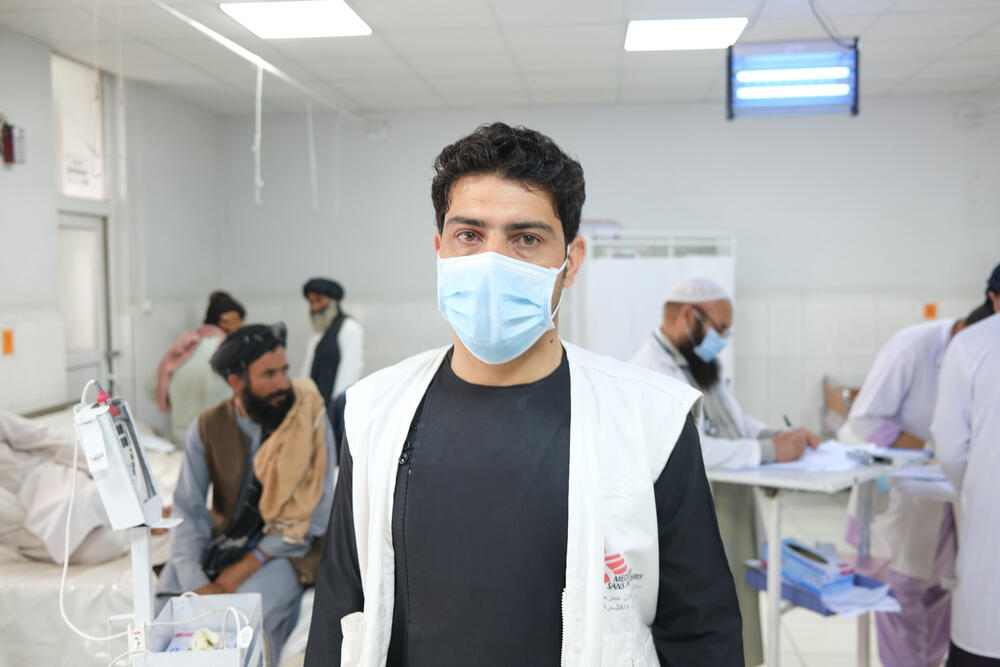 MSF staff in the emergency room treating patients injured in heavy fighting around Lashkar Gah. May 2021.