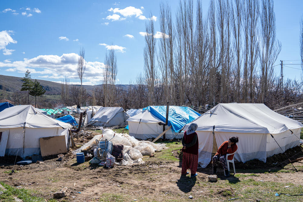 A camp for earthquake and flooding survivors set up near the village of Polat