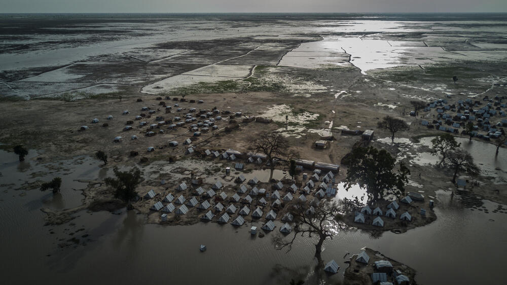 An aerial view of Rann - a displacement camp in Nigeria - during the rainy season