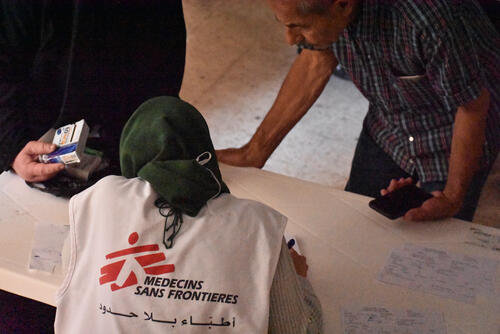 MSF mobile clinic in Downtown Beirut, Aazarieh building shelter. 2 October 2024.