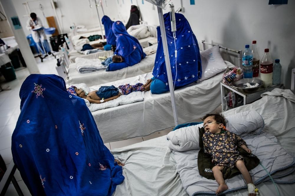 A scene from the paediatric intensive care unit in Boost hospital, Lashkar Gah, June 2016.