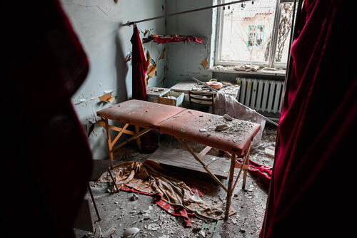 A destroyed hospital room in Lyman, Donetsk