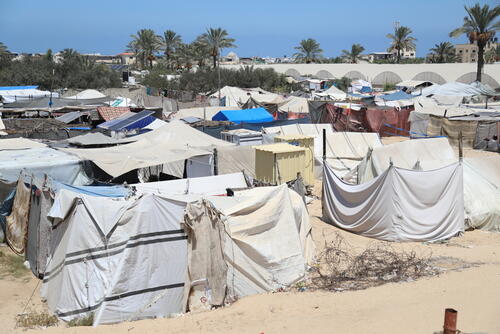 Tents of displaced people sheltering in Khan Younis Al Mawasi Gaza