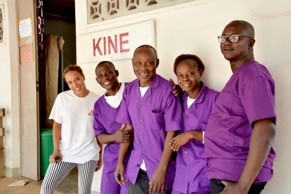 Moara, Seraphin, Bonaventure, Elsa and Brice form the physiotherapy team at the SICA Hospital in Bangui, CAR.