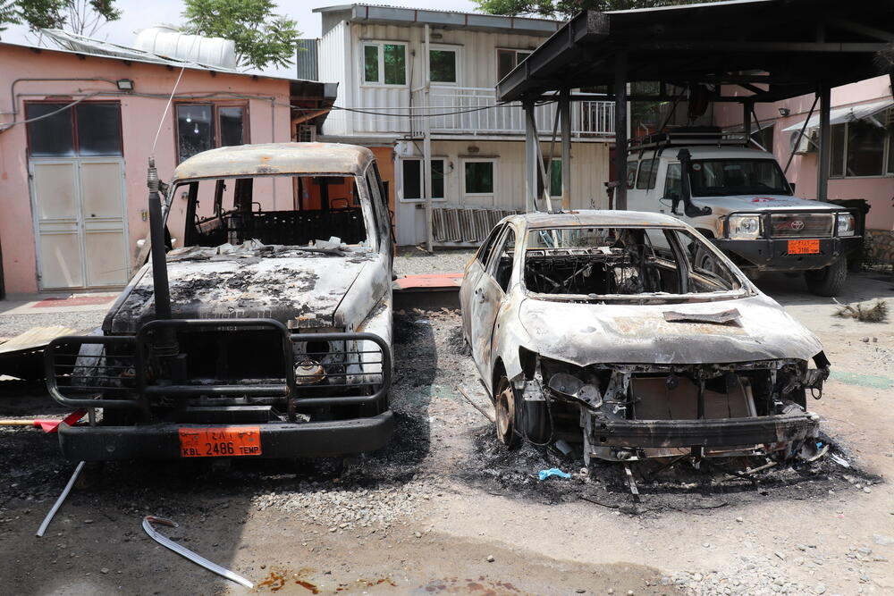 MSF cars were torched during the attack on Dasht-e-Barchi hospital in Kabul, 12 May.