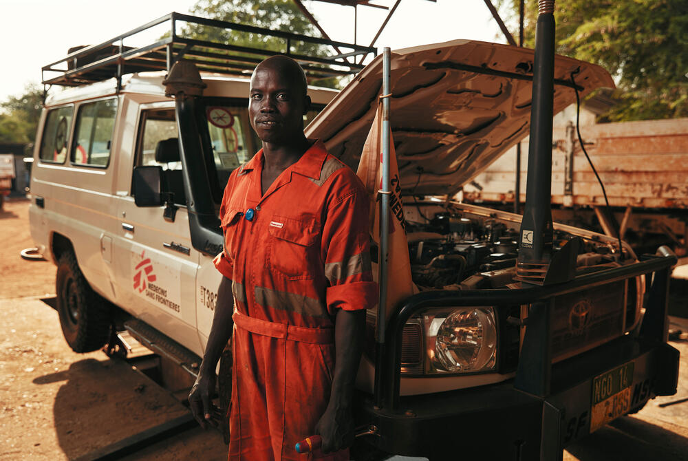 MSF mechanic Peter Deng Chol at work in Doro, South Sudan.