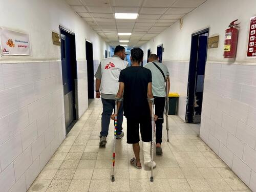 Staff and patients inside Nasser Hospital in Khan Younis Staff and patients inside Nasser Hospital in Khan Younis