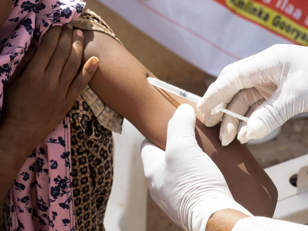 A child being vaccinated against measles in the Oodweyne district of Somaliland