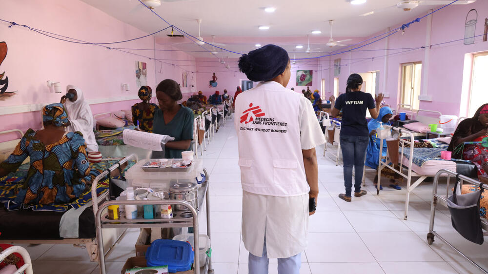 MSF nurse Unity Enuebuke standing in the fistula ward at Jahun General Hospital, northern Nigeria