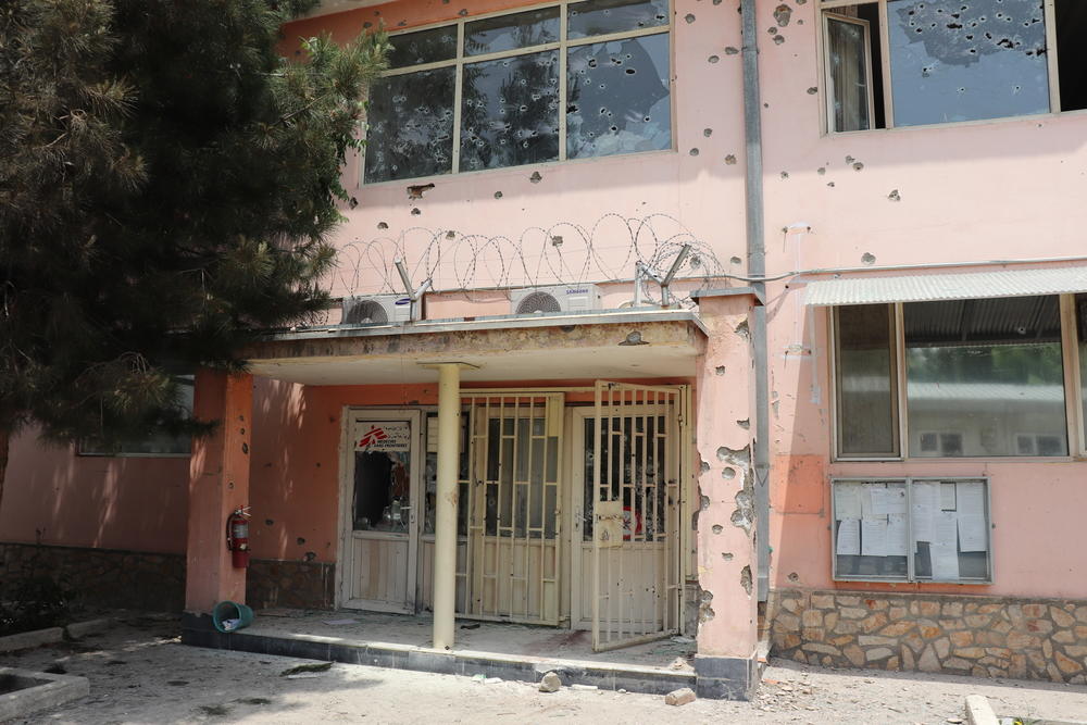 Visible damage sustained to the main building at Dasht-e-Barchi