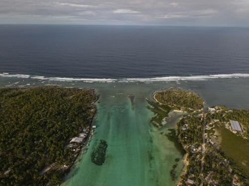 Aerial shot of channel between North and South Tarawa.