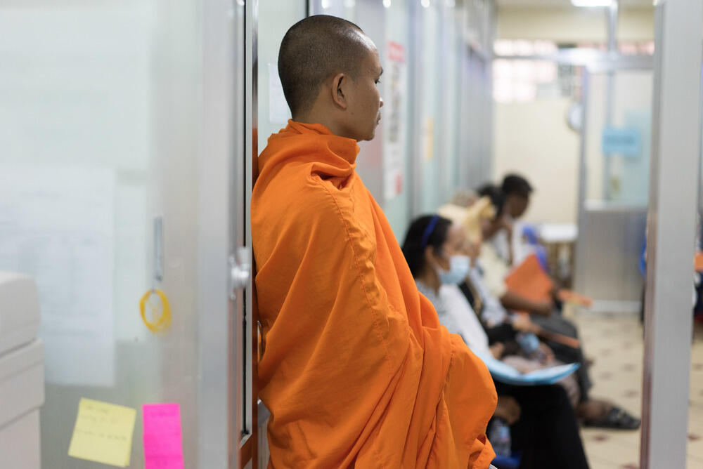 A monk waits for his appointment at the MSF Hepatitis C clinic at Preah Kossamak Hospital in Phnom Penh, Cambodia, 21, April 2017.
