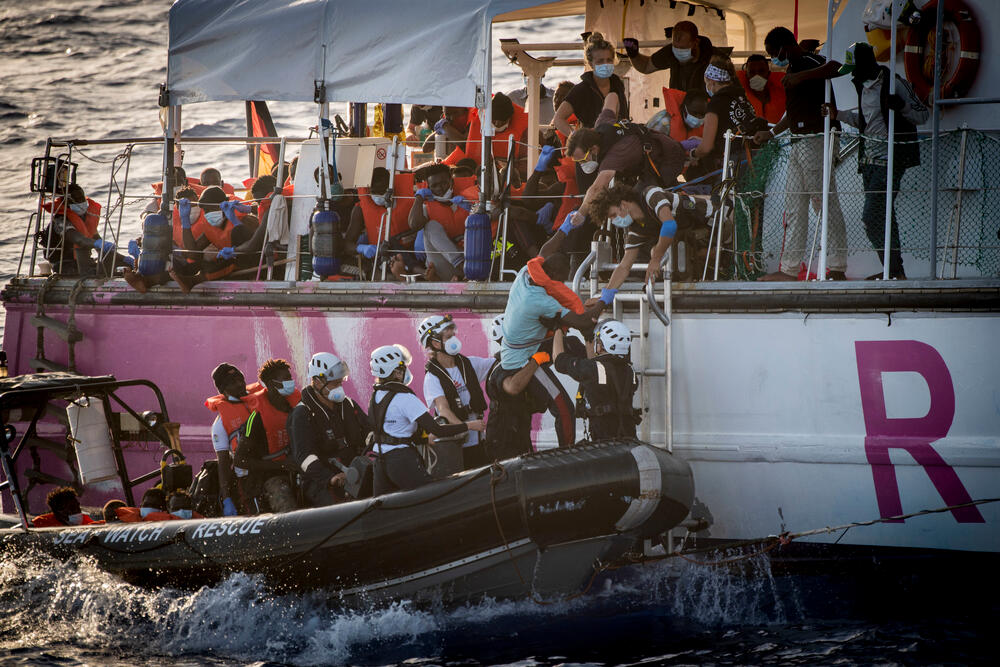 On 29 August, 145 rescued people were transferred from MV Louise Michel to Sea-Watch 4.