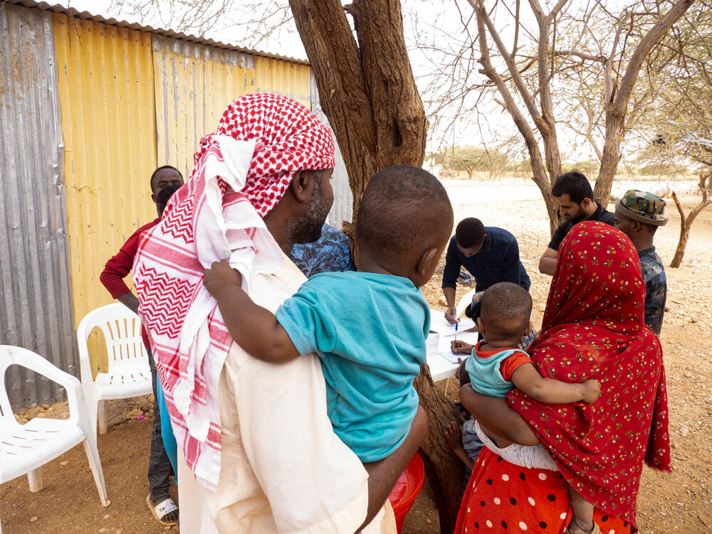 A group of parents bring their children for measles vaccinations in Burao, Somaliland