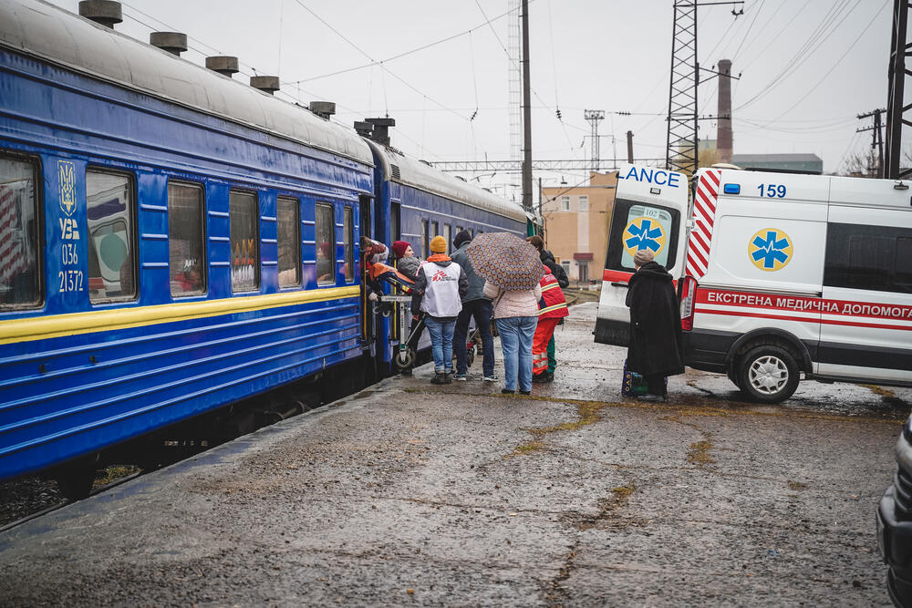 MSF's medical referral train arrives in the city of Lviv, in western Ukraine
