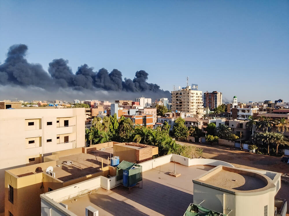 A view of smoke from the conflict rising above the Khartoum skyline