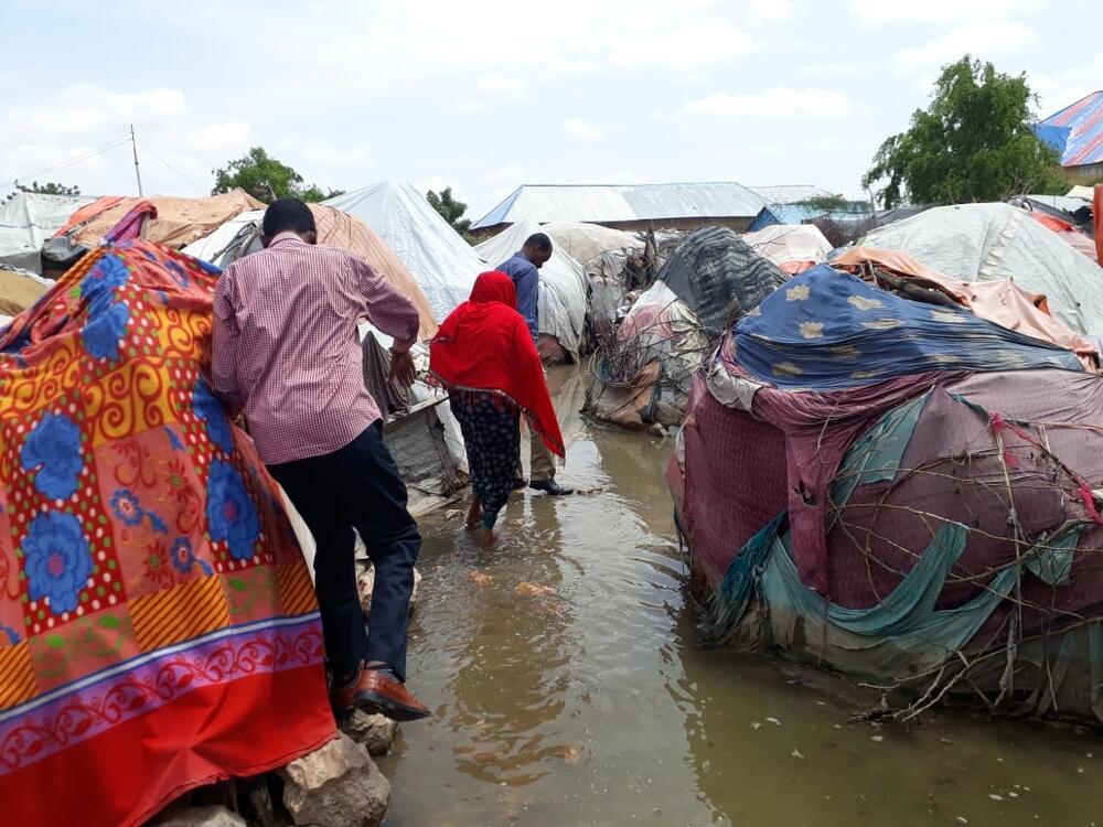 A camp for internally displaced people is flooded due to the heavy rains that have taken place in Beledweyne district of central Somalia since late October
