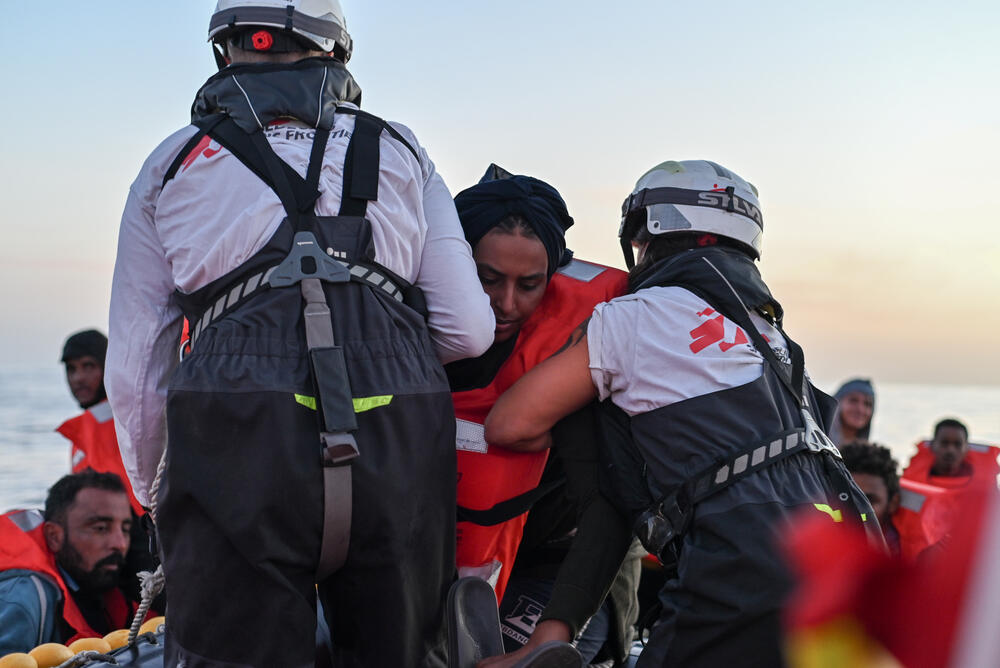 An MSF team rescues 74 people from a small boat in distress after more than 15 hours at sea in the Central Mediterranean (December 2022)