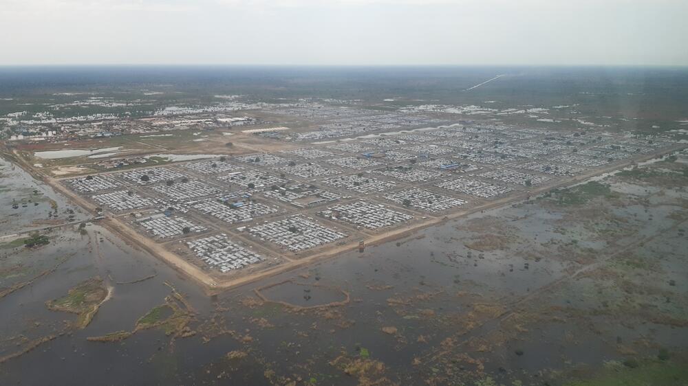 An aerial view over the flood-affected Bentiu displacement camp in Unity state. 