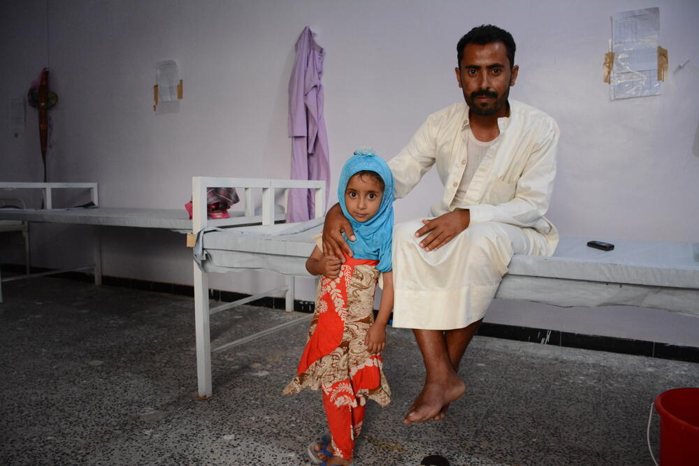 A father and daughter suffering from cholera in Abs Rural Hospital at the end of April. The mother and three other siblings were sick too and arrived severely dehydrated after travelling from their village, 3.5 hours away.