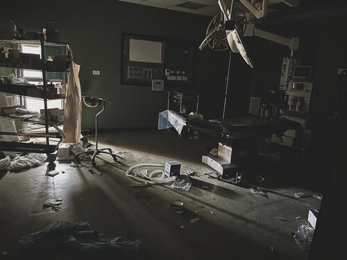 Photograph taken inside Nasser Hospital, after a siege by the Israeli forces