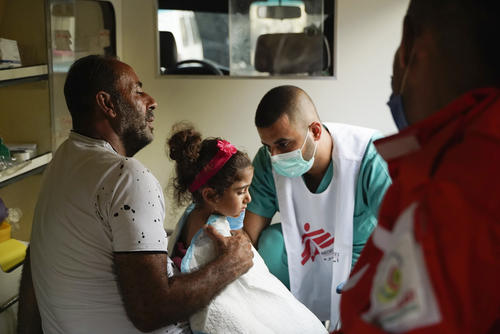 Samar is 3 years old. She came with her father to the MSF medical point to receive wound care. Samar was going with her father out of their building on the day of the explosion and the steal gate caused her facial injuries and burns. She already had reconstructive plastic surgery. MSF has established a fixed point in the Mar Mikhael and Karantina neighborhoods in Beirut, two of the areas most impacted by the blast, to provide medical support to the people affected by the explosion. The team provides wound care (dressings), rapid consultations for people with non-communicable diseases, as well as psychological first aid.