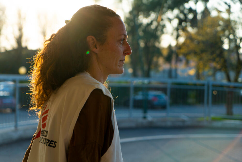 Carlotta Berutti, coordinator of MSF's COVID-19 project in Lodi province, Italy, outside Codogno hospital. 