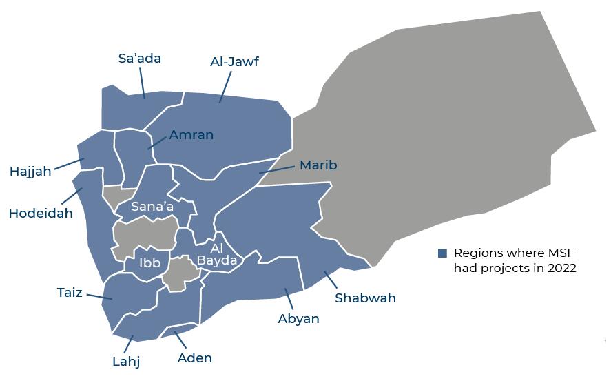 A map of MSF activities in Yemen in 2022