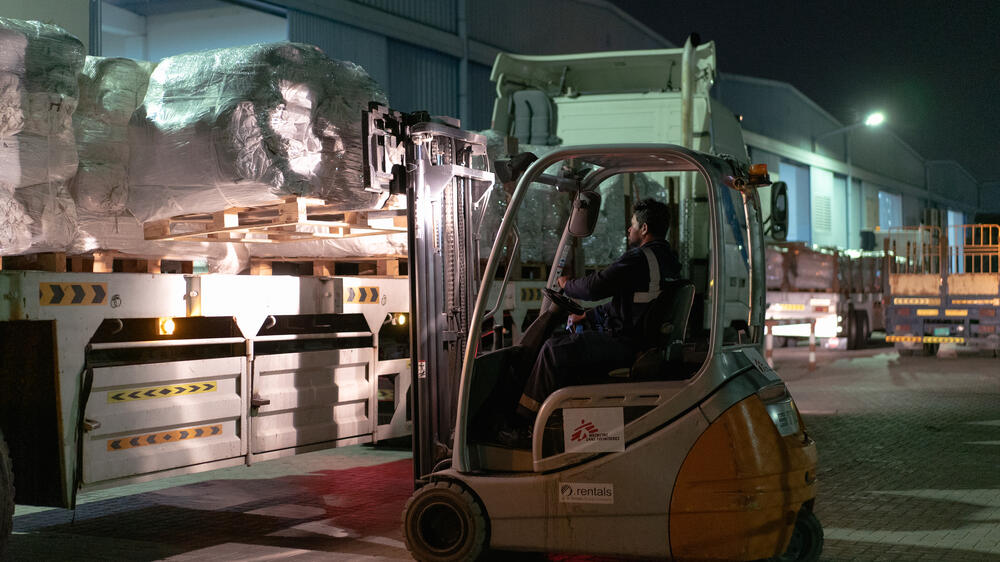 A shipment of MSF supplies destined for Syria is loaded onto a cargo plane in Dubai