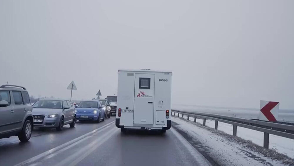 An MSF mobile clinic on the road into Ukraine from Poland