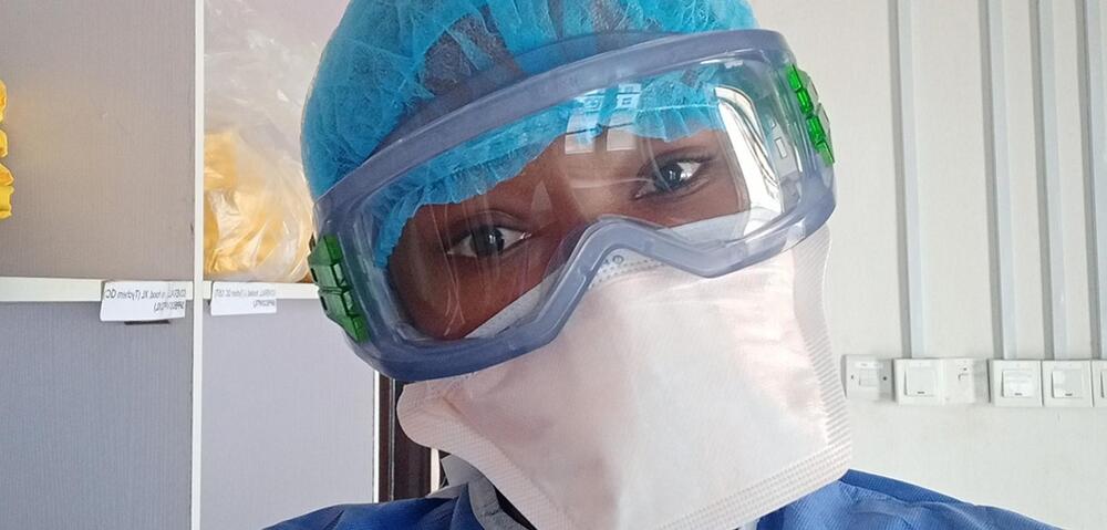 MSF nurse Shirley Samson wearing full PPE