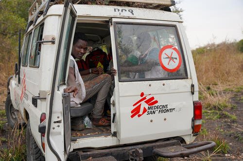 Daniel Kuju, health promotion supervisor closes the door of an MSF car during a four-day outreach visit among cattle keepers communities in Labarab, Greater Pibor Administrative Area.
