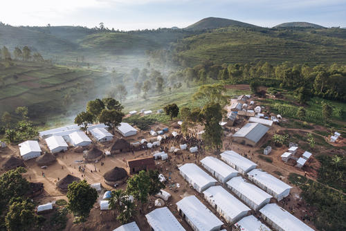 An aerial view of a displacement camp in Drodro, DRC, home to almost 24,000 people who fled armed attacks in 2019